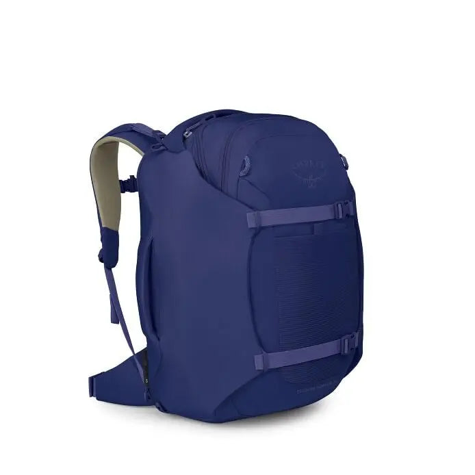 Osprey Sojourn Porter 46L (2026) - three-quarter front view, shown in Deep Fig