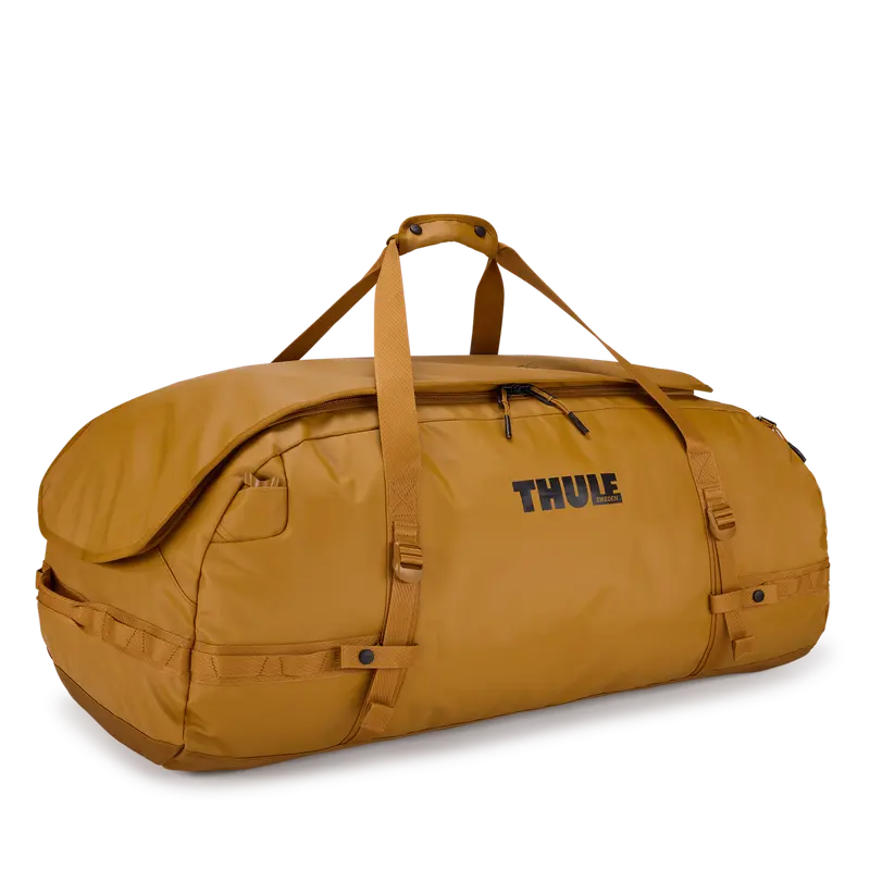 Thule Chasm 130L Golden Brown duffel, front three-quarter view