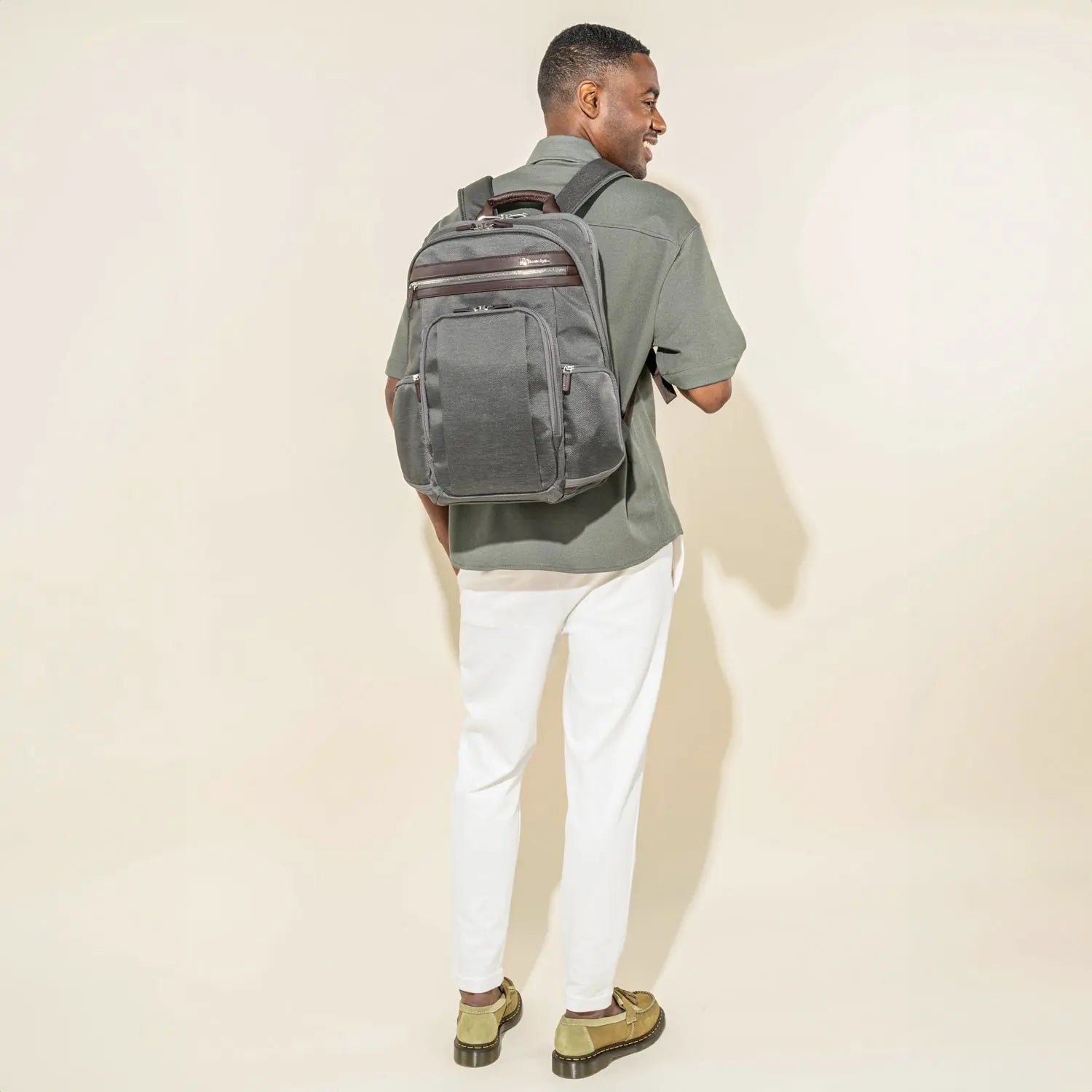 Travelpro Platinum Elite Business Laptop Backpack 27L in Vintage Grey - model view