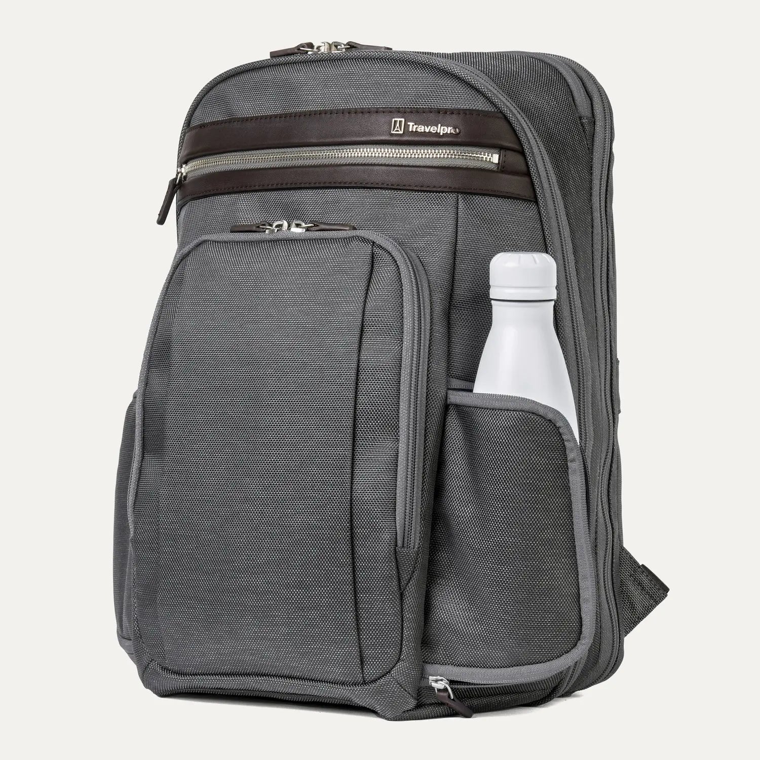Travelpro Platinum Elite Business Laptop Backpack 27L in Vintage Grey - bottle pocket