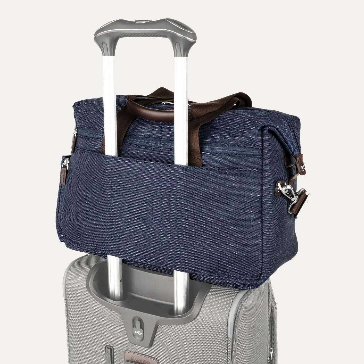 Travelpro Platinum Elite UnderSeat Tote in True Navy - trolley sleeve